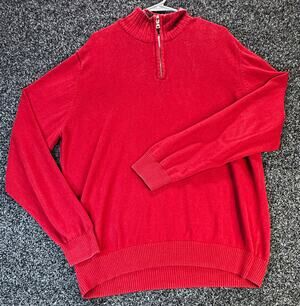 Free People Mens L Red Quarter Zip Mock Neck Cotton Knit Pullover Sweater